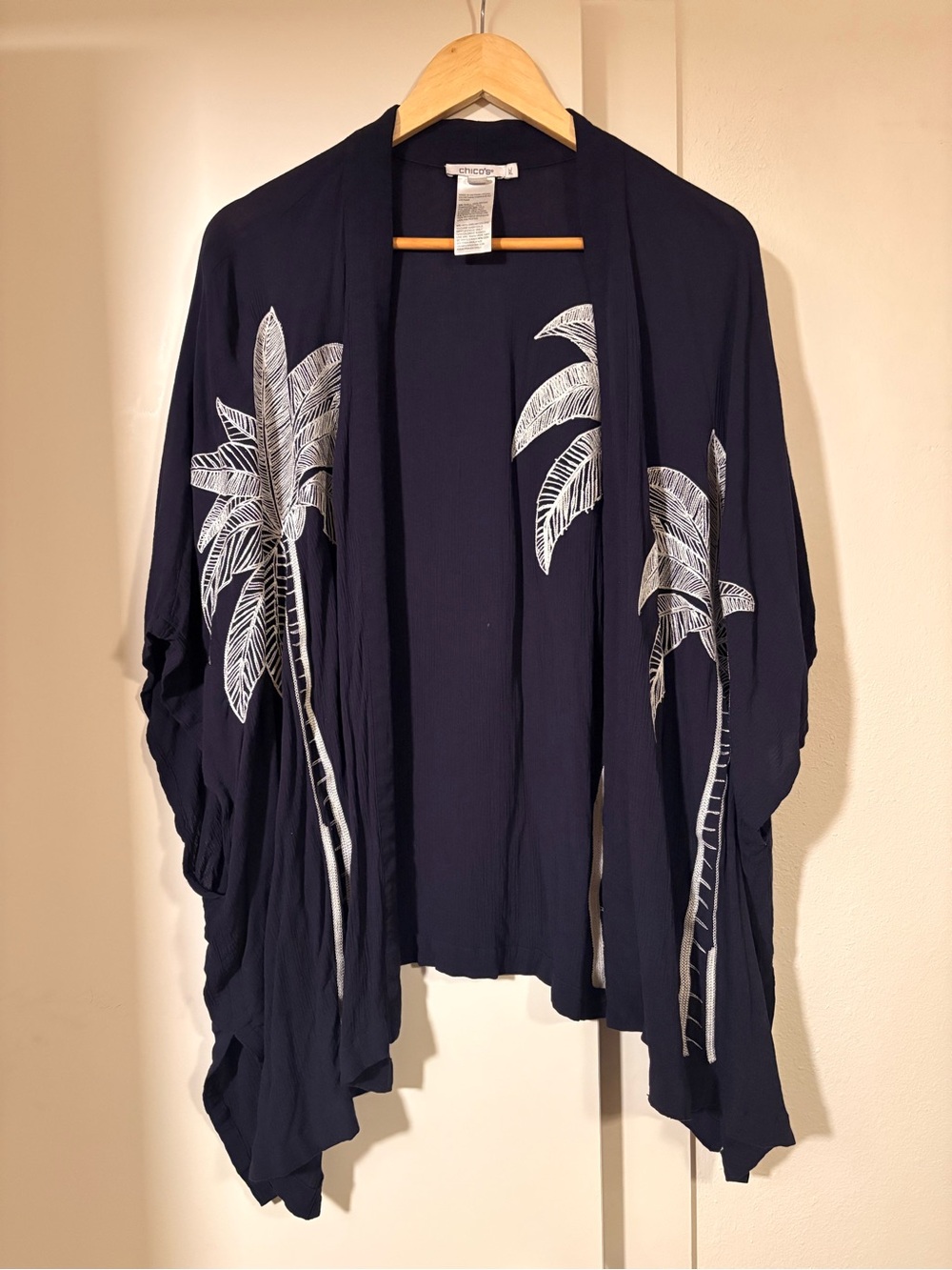Chico's Navy Swim Coverup with White Palm Print